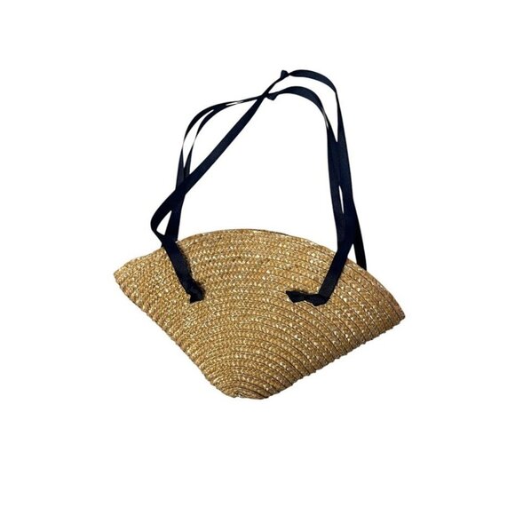 Handwoven Straw Daisy Purse With Adjustable Navy Ribbon Straps & Inner Fabric Li - Picture 2 of 4